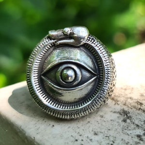 All Seeing Eye Ouroboros Ring STERLING SILVER 925 Snake Eating Tail Talisman Amulet Ancient Symbol Eye of Providence Heavy 20 grams image 2