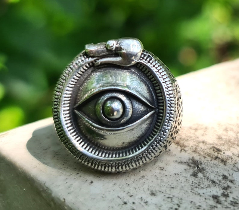 All Seeing Eye Ouroboros Ring STERLING SILVER 925 Snake Eating Tail Talisman Amulet Ancient Symbol Eye of Providence Heavy 20 grams image 2