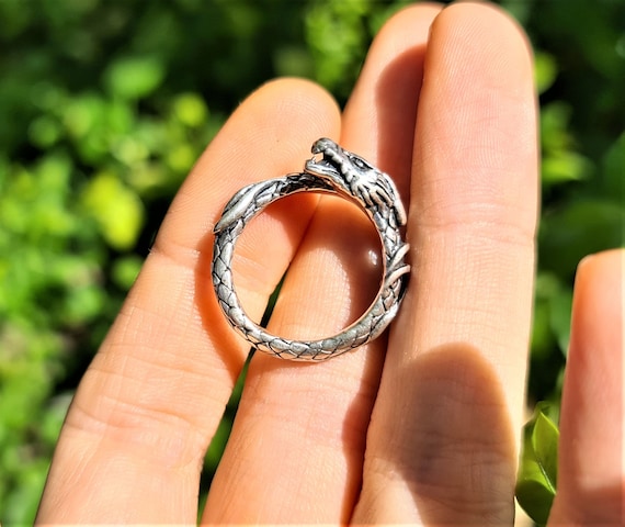 Bague Ouroboros en argent sterling 925 Dragon mangeant la queue cercle de vie symboles sacres faits main amulette talisman Etsy France