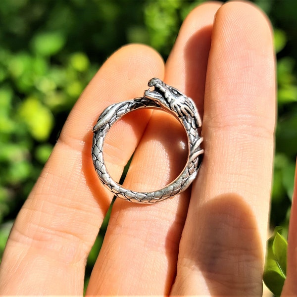 Ouroboros Ring 925 Sterling Silver Dragon Eating Tail Circle of Life Handmade Sacred Symbols Talisman Amulet