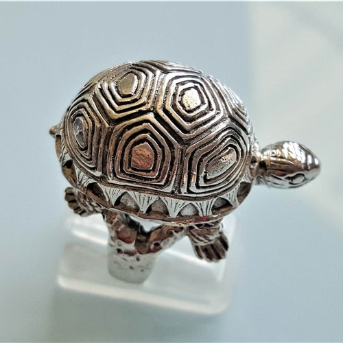 Big Turtle Ring STERLING SILVER 925 Tortoise Sea Turtle Ocean Totem Animal Good Luck Gift Talisman Amulet