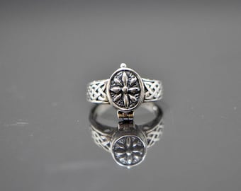 Locket Ring 925 Sterling Silver Poison Hidden Secret Compartment Pill Locket