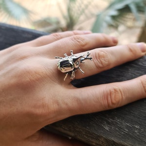 Rhinoceros beetle STERLING SILVER 925 Ring Stag Beetle Symbol of metamorphosis Handmade Exclusive Design Hercules beetles