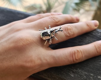 Rhinoceros beetle STERLING SILVER 925 Ring Stag Beetle Symbol of metamorphosis Handmade Exclusive Design Hercules beetles