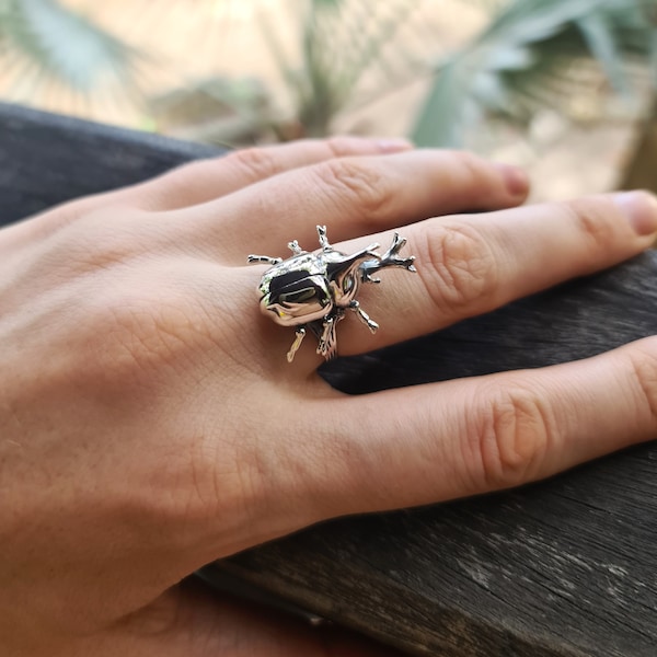 Rhinoceros beetle STERLING SILVER 925 Ring Stag Beetle Symbol of metamorphosis Handmade Exclusive Design Hercules beetles