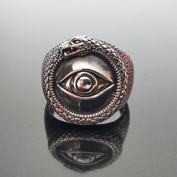 All Seeing Eye Ouroboros Ring STERLING SILVER 925 Snake Eating Tail Talisman Amulet Ancient Symbol Eye of Providence