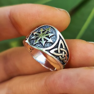 Anillo Símbolo del Caos PLATA DE LEY 925 Flechas del Caos Estrella de ocho puntas Ley y Caos ocho flechas en un patrón radial