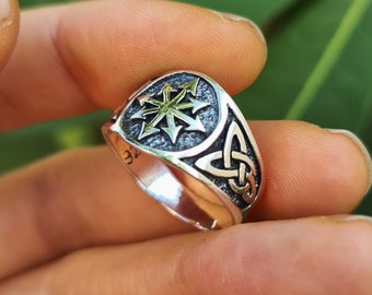 Symbol of Chaos Ring 925 STERLING SILVER Arrows of Chaos Eight-pointed Star Law and Chaos eight arrows in a radial pattern
