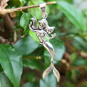 Little Mermaid Pendant STERLING SILVER 925 Ariel Mermaid Ocean Creature Unique Silver Charm Gift Nautical Beach Good luck Beach