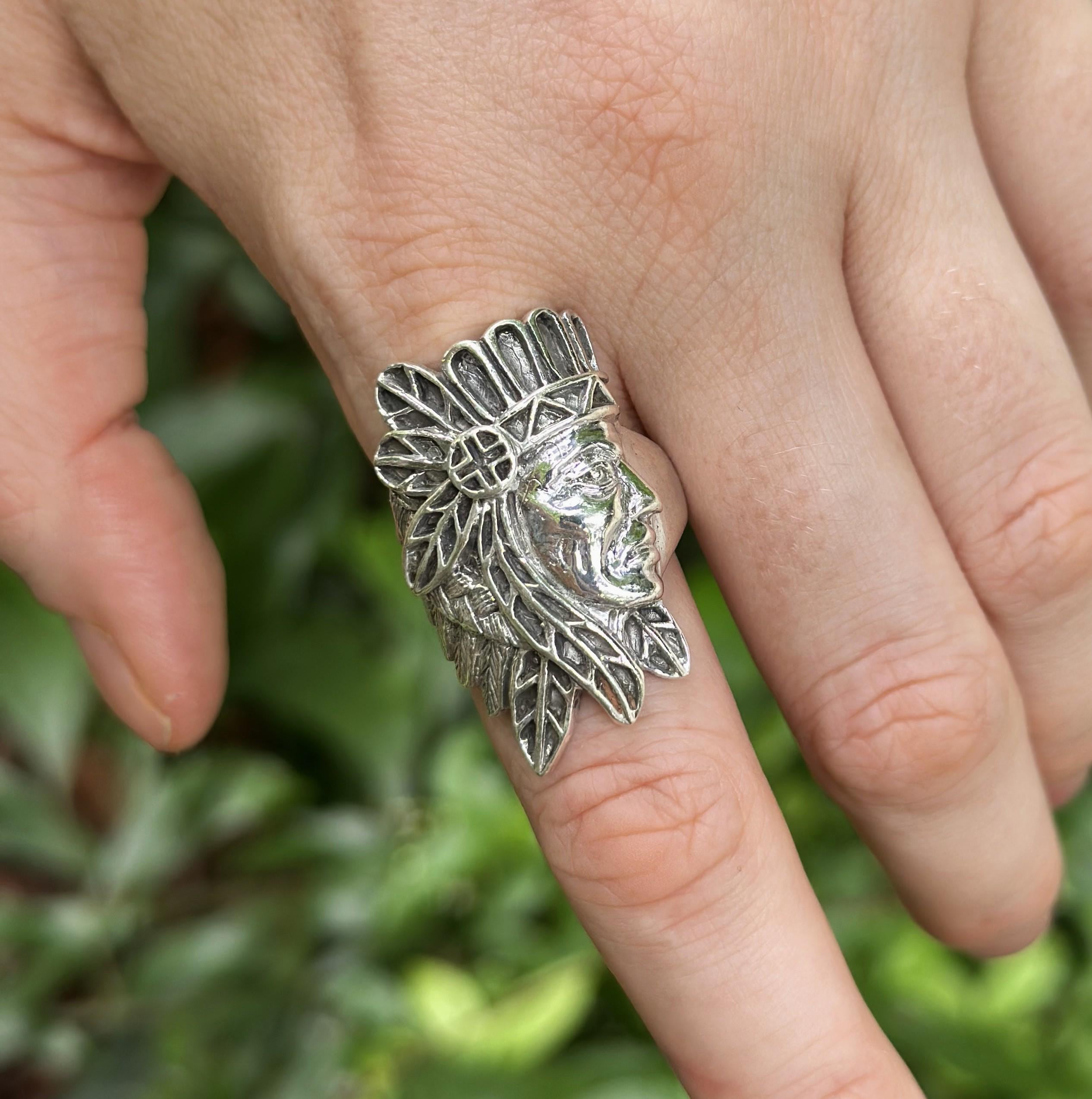 American Indian Ring STERLING SILVER 925 Tribal Chief Profile