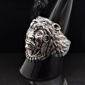Wolf Ring Sterling Silver 925 American Indian Chief Warrior Ring Spirit Grand Cherokee Amulet Talisman