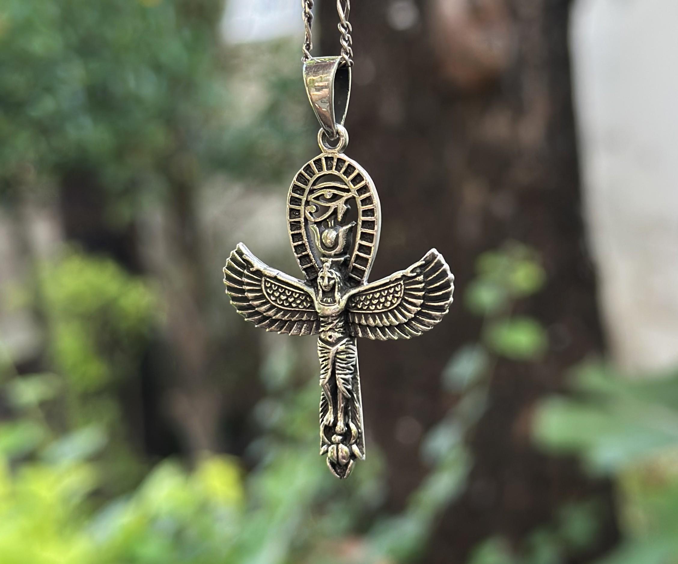 Ciondolo Ankh della dea Iside in argento sterling 925, occhio di Horus, scarabeo, simboli della vita dell'antico Egitto, simbolo sacro, talismano, amuleto - Italia