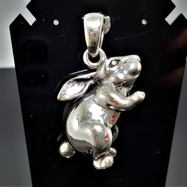 Rabbit Pendant STERLING SILVER 925 Bunny Silver Hare Animal Totem Good Luck Talisman Cute Gift Unique Design Heavy 20 gr