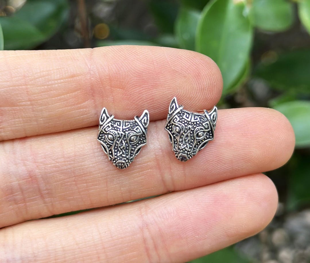 Fenrir Wolf Stud Earrings STERLING SILVER 925 Viking Talisman