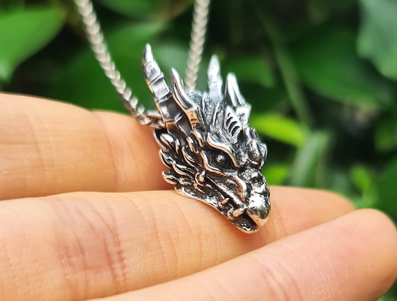 Dragon Head Pendant 925 STERLING SILVER Medieval Dragon Draco