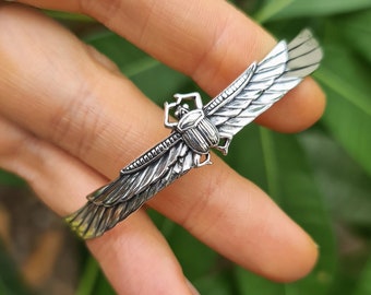Scarab Beetle Bracelet 925 STERLING SILVER Egyptian god Khepri Sacred Symbol Scarab Wings Exclusive Ancient Egyptian Talisman Amulet