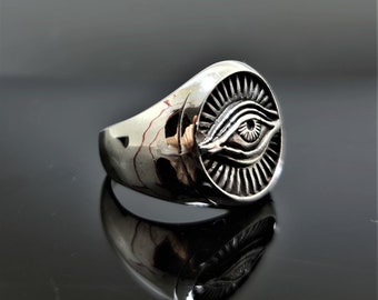 Alles sehendes Auge Ring STERLING SILBER 925 Auge der Vorsehung Evil Eye Schutz Amulett Altes Symbol