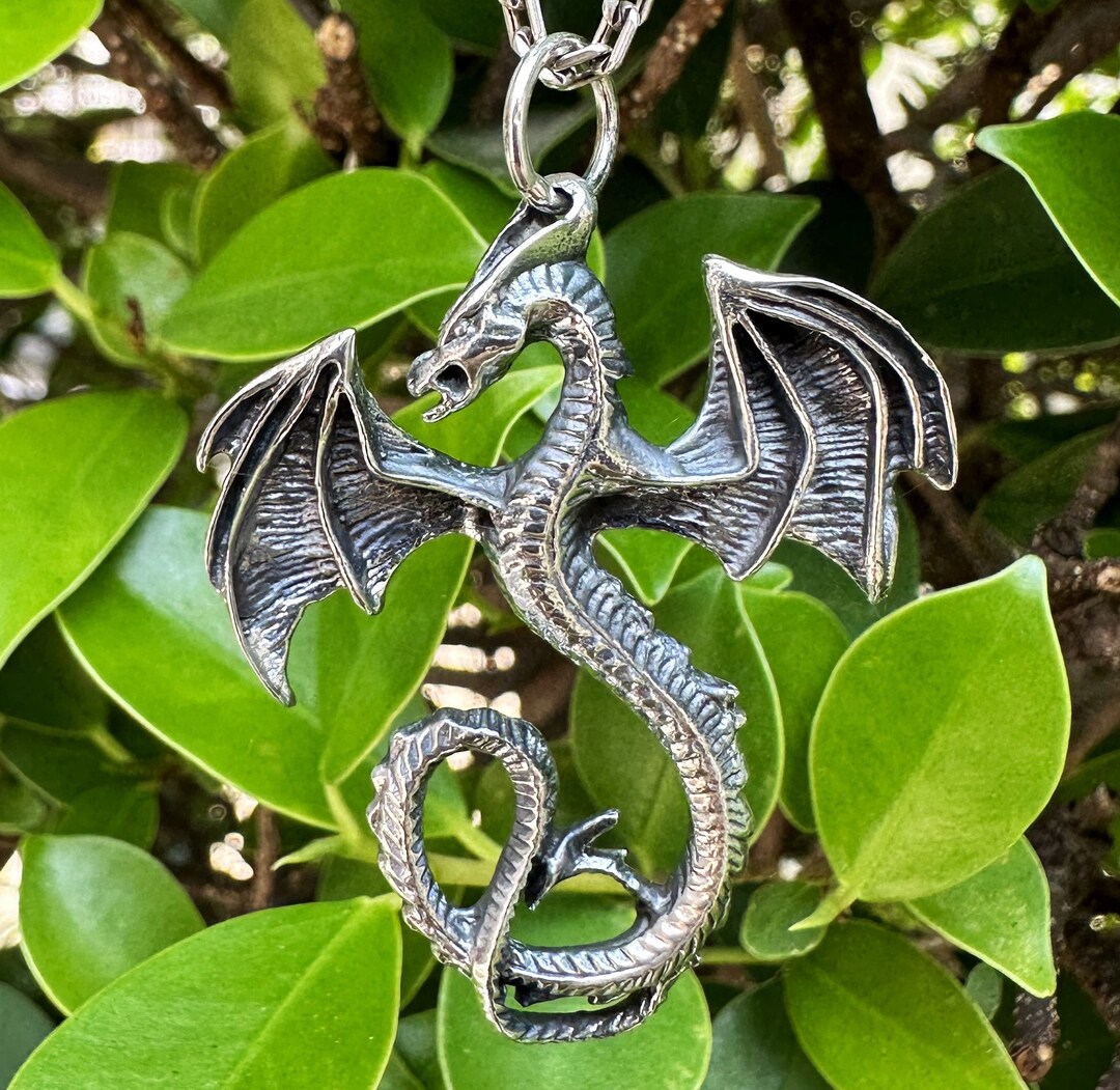 Dragon Pendant Sterling Silver 925 Dragon in the Flight Mythological