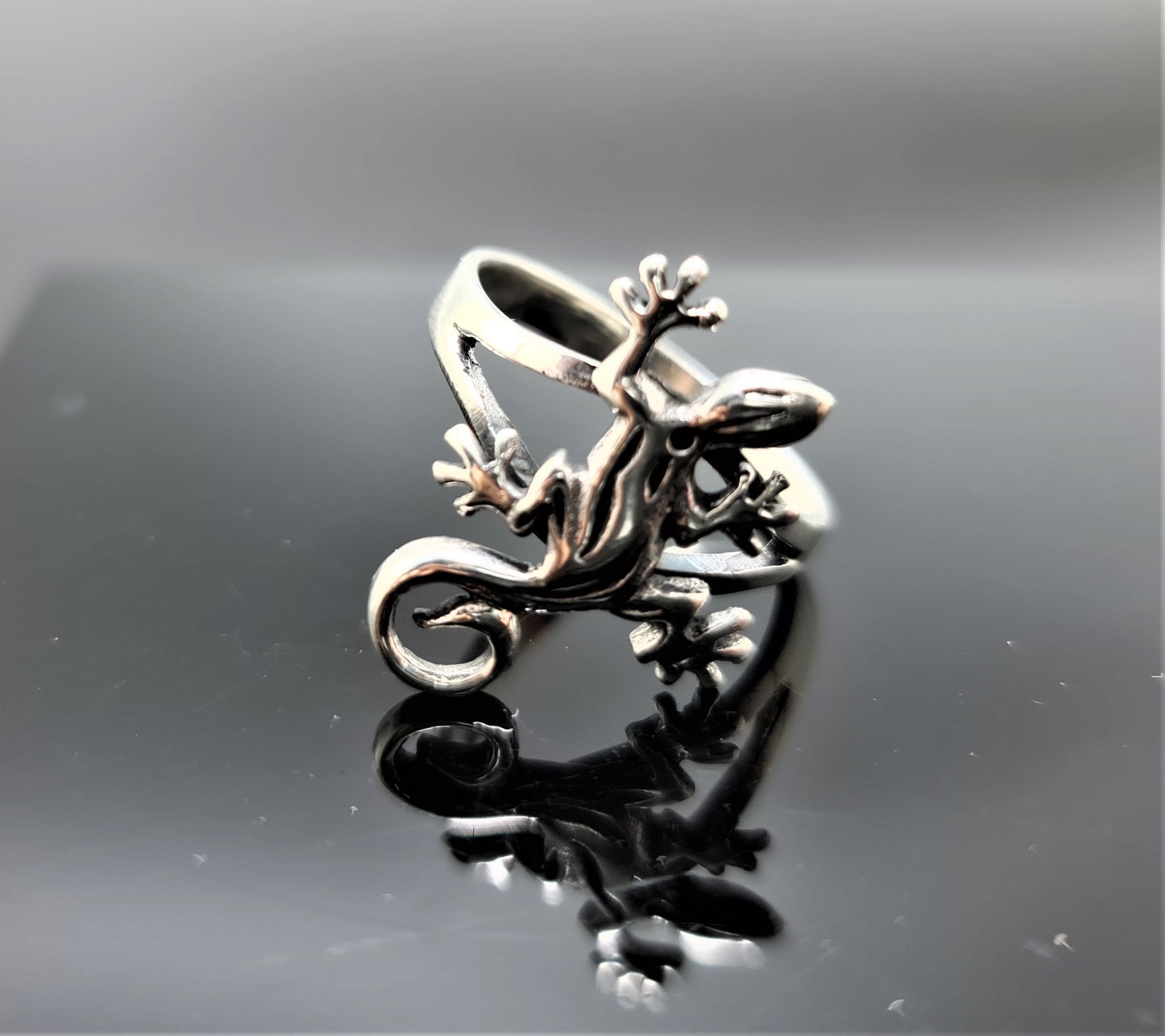 Bague Chevalière Argent Massif Et Marcassites Lézard/salamandre - Taille 53, Occasion