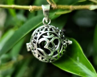 Colgante de medallón con jaula Om, plata de ley 925 AUM, compartimento secreto, bola de la armonía, símbolo sagrado, talismán, amuleto, regalo espiritual