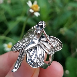 Anello Elfo Fata STERLING SILVER 925 Ali d&#39;Angelo Farfalla Regalo Esclusivo