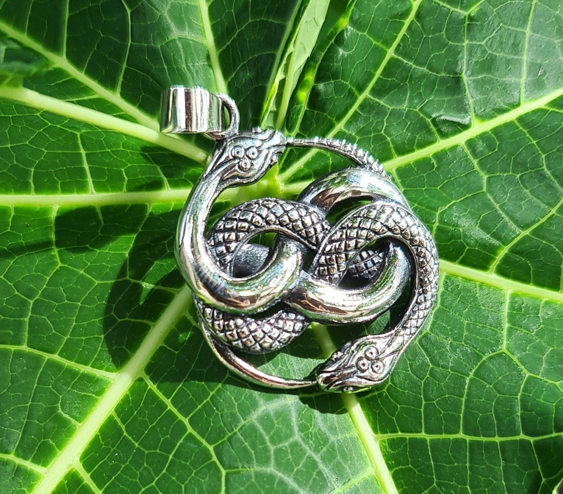 Snakes Interlocking Double Snake Pendant STERLING SILVER 925 Interlocking Snakes Serpent ...