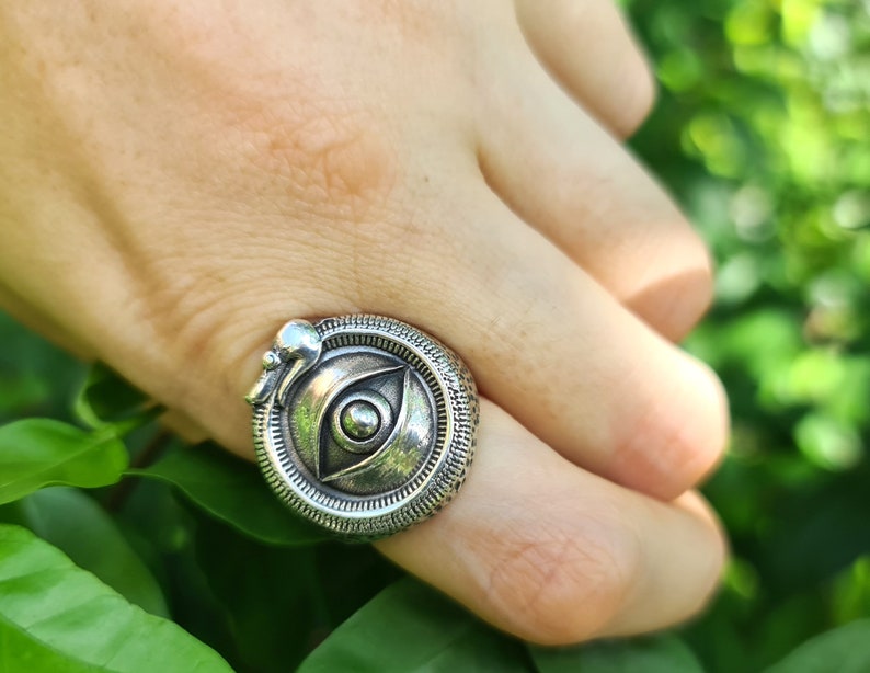 All Seeing Eye Ouroboros Ring STERLING SILVER 925 Snake Eating Tail Talisman Amulet Ancient Symbol Eye of Providence Heavy 20 grams image 10