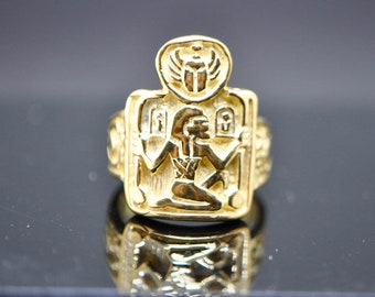 Pharaoh Ring 925 STERLING SILVER 925 Scarab Ancient Egypt Sacred Egyptian Talisman Amulet 18K Gold Plating