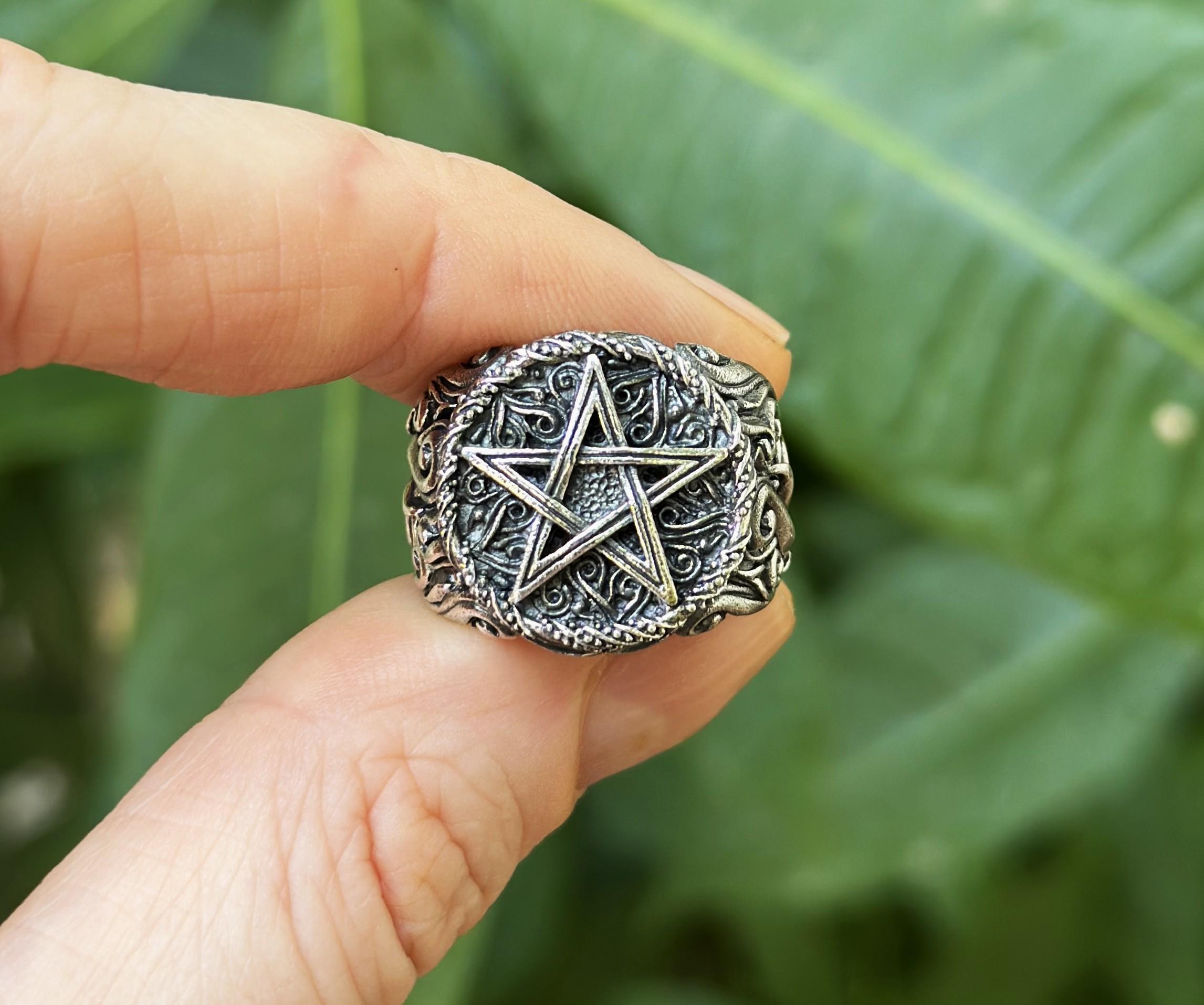 Pentagram Ring 925 Sterling Silver Pentacle Sacred Occult Symbol 