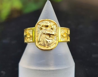 Sekhmet Lioness Goddess Gold Plated Ring 925 Sterling Silver God of Egypt Lion Egyptian Ankh Sacred Symbol Talisman Amulet