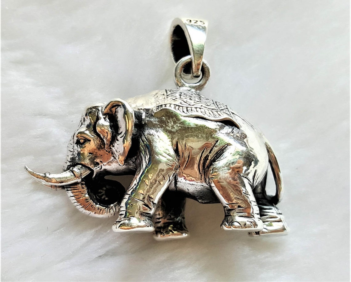 Elephant Pendant STERLING SILVER 925 Massive Animal Africa Etsy