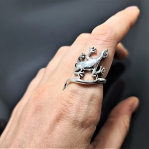 Lizard Ring STERLING SILVER 925 Gecko Lizard Handmade Animal Jewelry Gift