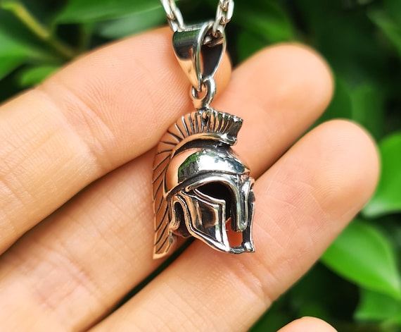 Gladiator Helmet Pendant STERLING SILVER 925 3D Warrior Soldier Helmet Spartan Roman Martial Art Talisman
