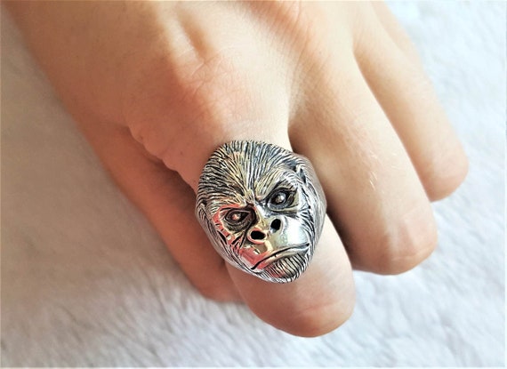 マ*コ様 限定価格NEMI Gorilla Skull Ring ネミ ゴリラス Gorilla Head Ring 925 Sterling Silver Ape Monkey Animal Talisman