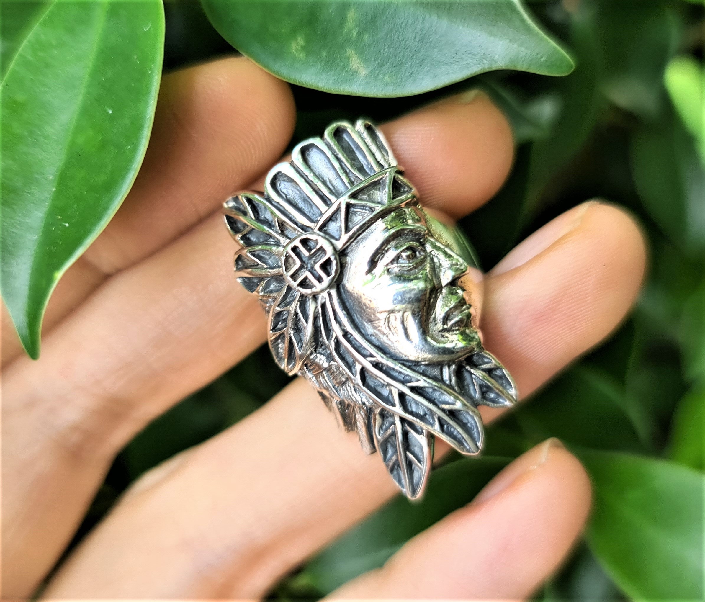 American Indian Ring STERLING SILVER 925 Tribal Chief Profile