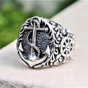 Anchor Nautical Ring STERLING SILVER 925 Ship Steering Wheel Sailor Sea Talisman Amulet
