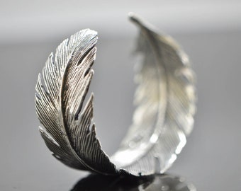 Feather Bracelet Cuff 925 Sterling Silver Eagle’s Feather 38 grams
