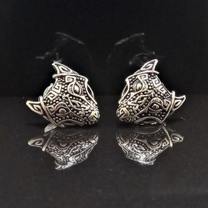 Fenrir Wolf Stud Earrings STERLING SILVER 925 Viking Talisman Protective Celtic Amulet Sacred Symbol