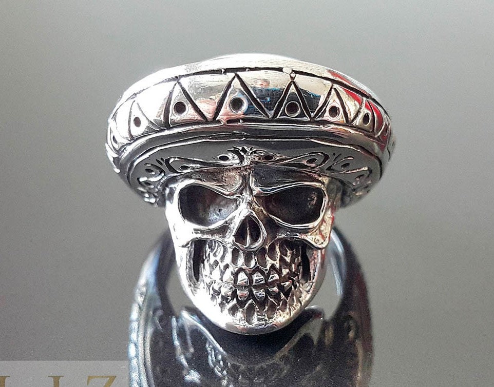 Mexican Sombrero Skull Ring STERLING SILVER 925 Goth Punk Rock