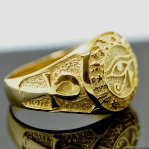 Eye of Ra Ring Egyptian Ankh Gold Plating Pure Solid 925 Sterling Silver Talisman Amulet