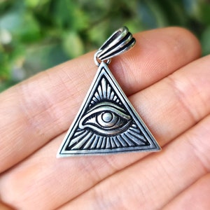 All Seeing Eye Pendant STERLING SILVER 925 Pyramid Eye Ancient Symbol Eye Of Providence Talisman Amulet Freemasonry Symbolism
