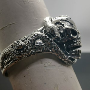 Anello Argento SNAKE SKULL RING Con Teschio E Serpente Monini Gioielli