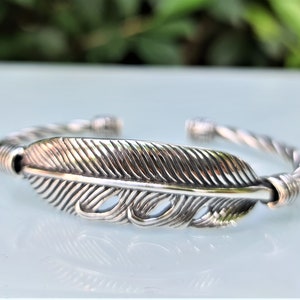 Feather Bracelet Cuff 925 Sterling Silver Eagle’s Feather Bangle