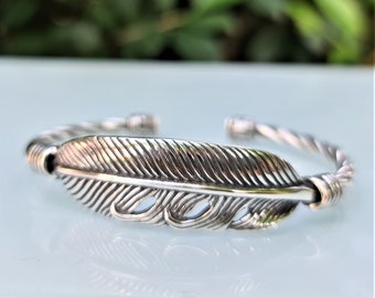 Feather Bracelet Cuff 925 Sterling Silver Eagle’s Feather Bangle