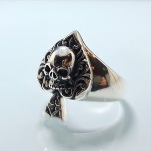 Ace Of spades Half Jaw Ring STERLING SILVER 925 Skull Biker Goth Punk Rock Gambler