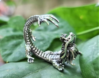 Ouroboros Dragon Ring Sterling Silver 925 Dragon Eating Tail Circle of Life Sacred Symbols Talisman