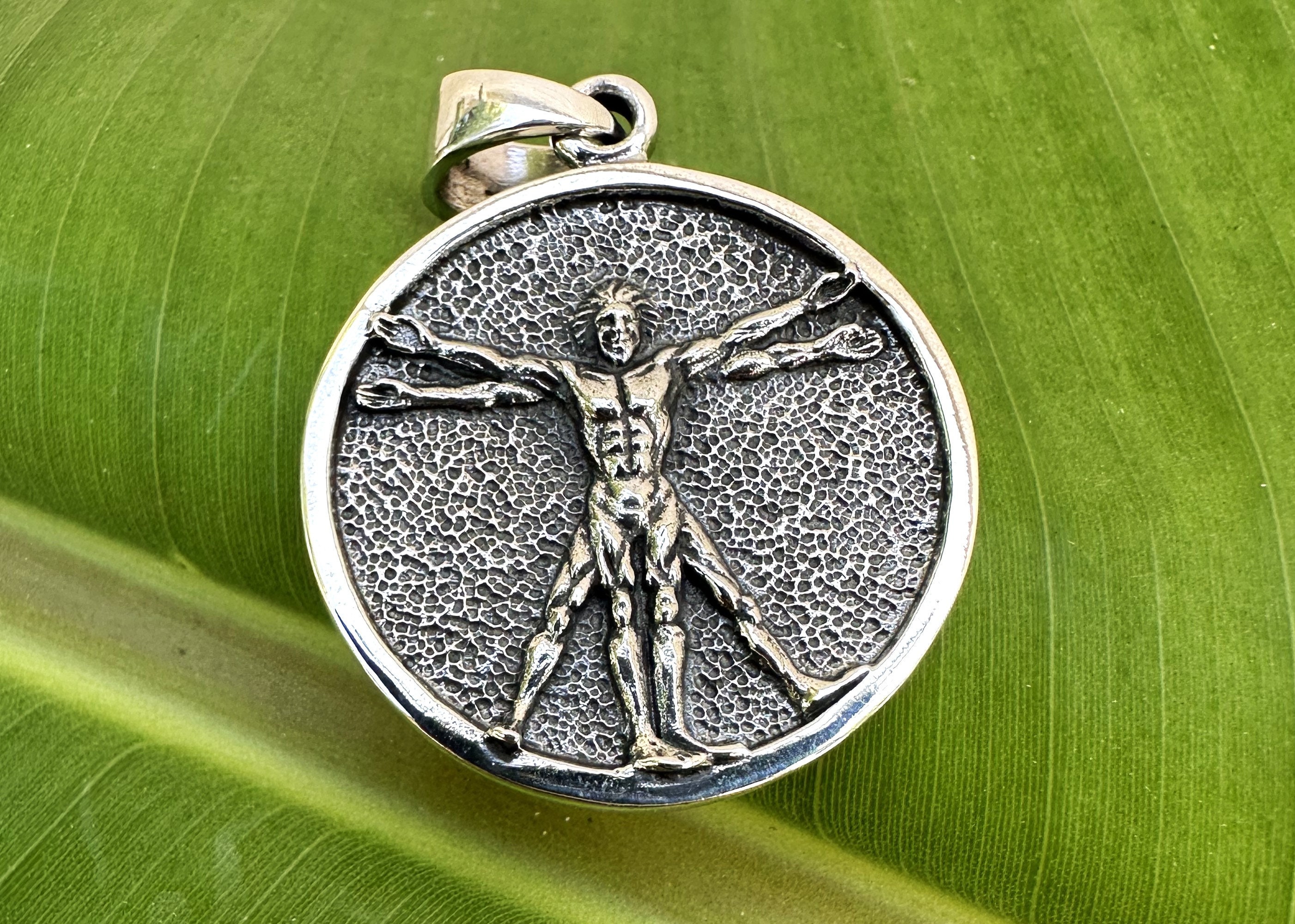 Vitruvian Man Pendant 925 STERLING SILVER Da Vinci Drawing