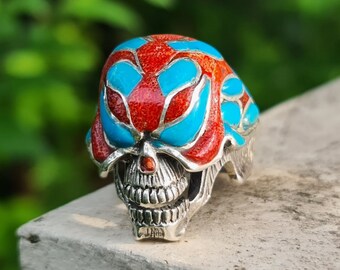silver925×turquoise×coral skullring