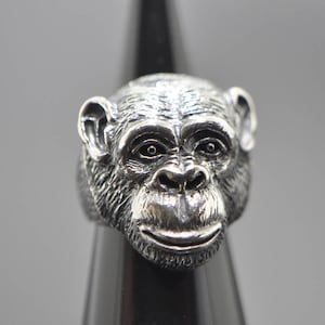 Bague chimpanzé en argent sterling 925 singe chimpanzé