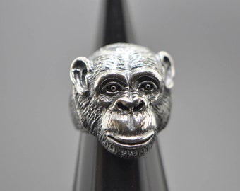 Chimpanzee Ring 925 Sterling Silver Chimp Monkey